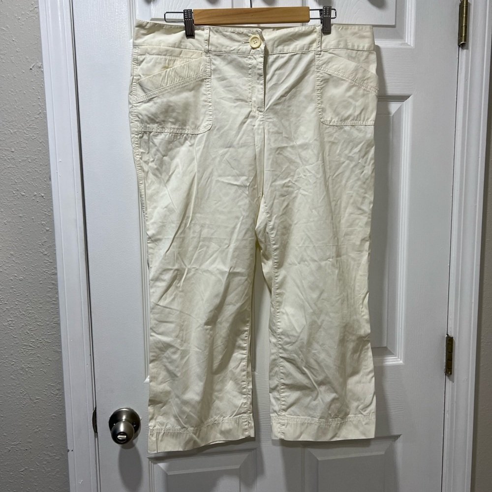 Ann Taylor Loft cropped cream wide leg pants